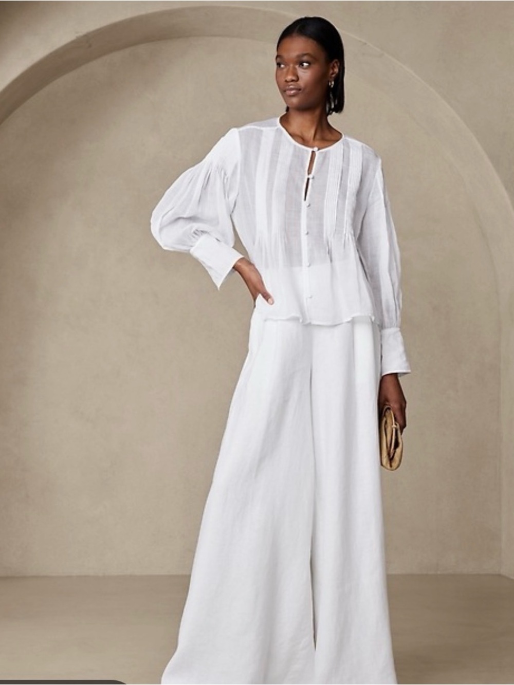 Banana Republic White Semi-Sheer Pintuck Blouse